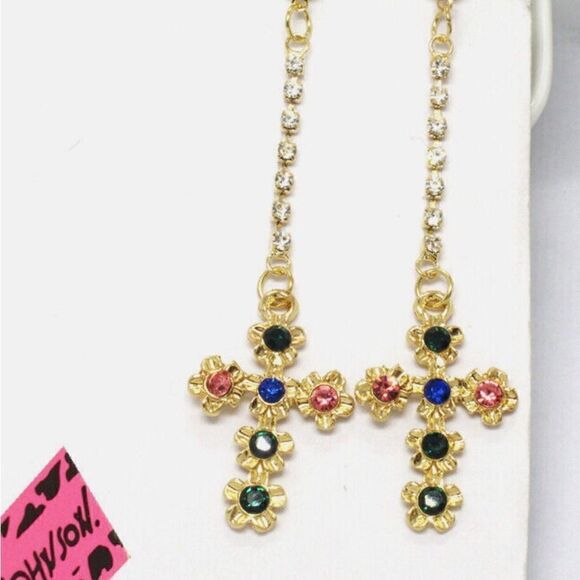 ✝️ Betsey Johnson stunning cross dangle earrings ✝️ - Picture 7 of 7